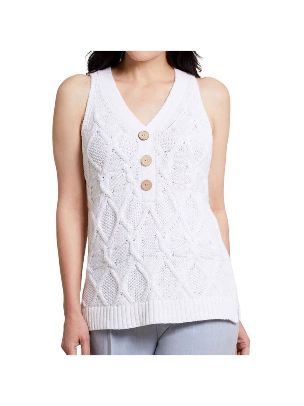 Tribal Cream Cable Knit Sweater Vest / Tank MEDIUM Minimalist Academia Preppy